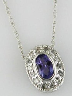 .32CT DIAMOND & AAA TANZANITE 14KT WHITE GOLD 3D OVAL & ROUND HALO BEZEL PENDANT