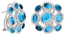 7.85CT DIAMOND & AAA LONDON BLUE TOPAZ 14KT WHITE GOLD ROUND & OVAL FUN EARRINGS
