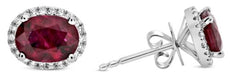 3.26CT DIAMOND & AAA RUBY 18KT WHITE GOLD 3D OVAL & ROUND FLOWER STUD EARRINGS