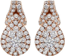 ESTATE 1.07CT DIAMOND 14KT ROSE GOLD 3D CLUSTER TEAR DROP FUN HANGING EARRINGS