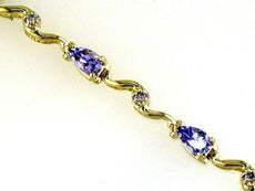 2.22CT DIAMOND & AAA TANZANITE 14KT YELLOW GOLD 3D ROUND AND PEAR SHAPE BRACELET