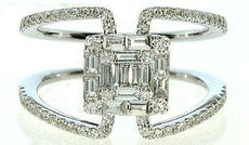 .87CT DIAMOND 18KT WHITE GOLD 3D ROUND & BAGUETTE CLUSTER SQUARE LOVE KNOT RING