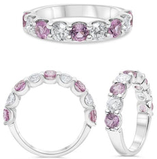 2.28CT DIAMOND & AAA PINK SAPPHIRE 14KT WHITE GOLD 3D ROUND 9 STONE WEDDING RING