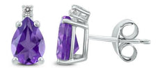 2.16CT DIAMOND & AAA AMETHYST 14KT WHITE GOLD PEAR SHAPE & ROUND STUD EARRINGS