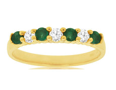 .62CT DIAMOND & AAA EMERALD 14KT YELLOW GOLD ROUND SHARED PRONG ANNIVERSARY RING