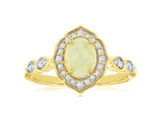 .71CT DIAMOND & AAA OPAL 14KT YELLOW GOLD OVAL & ROUND FILIGREE FLOWER FUN RING