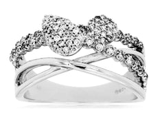 .45CT DIAMOND 14KT WHITE GOLD 3D ROUND CLUSTER CRISS CROSS TEAR DROP LOVE RING