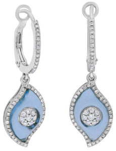 4.44CT DIAMOND & AAA BLUE TOPAZ 14KT WHITE GOLD FLORAL LEAF FUN HANGING EARRINGS