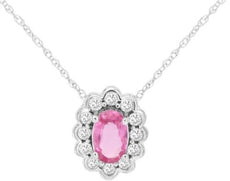 .76CT DIAMOND & AAA PINK SAPPHIRE 14KT WHITE GOLD OVAL & ROUND FLOATING PENDANT
