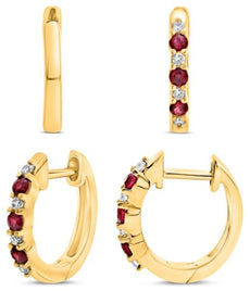 .22CT DIAMOND & AAA RUBY 14KT YELLOW GOLD 3D ROUND CLASSIC HUGGIE FUN EARRINGS