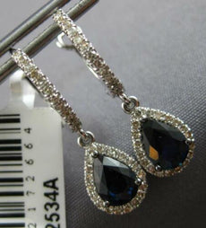 1.76CT DIAMOND & AAA SAPPHIRE 14K WHITE GOLD PEAR SHAPE HUGGIE HANGING EARRINGS