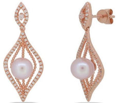 .49CT DIAMOND & AAA SOUTH SEA PEARL 14K ROSE GOLD MULTI ROW DOUBLE LEAF EARRINGS