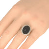ESTATE LARGE 1.26CT DIAMOND & AAA ONYX 18K WHITE GOLD OVAL & ROUND HALO FUN RING