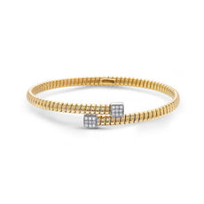 .17CT DIAMOND 18KT 2 TONE GOLD DOUBLE SQUARE CRISS CROSS CUFF BANGLE BRACELET