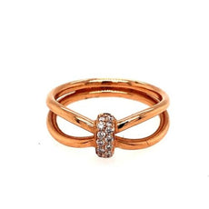ESTATE .12CT DIAMOND 18KT ROSE GOLD 3D 2 ROW CRISS CROSS LOVE KNOT FUN RING