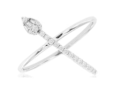 .20CT DIAMOND 14KT WHITE GOLD 3D ROUND & BAGUETTE CLUSTER CRISS CROSS SNAKE RING