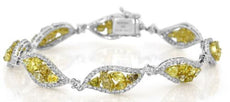 4.79CT WHITE & FANCY YELLOW DIAMOND 18KT 2 TONE GOLD MULTI LEAF TENNIS BRACELET