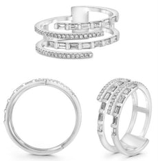 .41CT DIAMOND 14K WHITE GOLD CLASSIC ROUND & BAGUETTE MULTI ROW CRISS CROSS RING