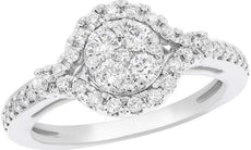 .69CT DIAMOND 18KT WHITE GOLD 3D CLASSIC ROUND FLOWER HALO FRIENDSHIP LOVE RING