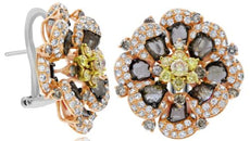 LARGE 6.05CT MULTI COLOR DIAMOND 18KT ROSE GOLD MULTI SHAPE COCKTAIL EARRINGS
