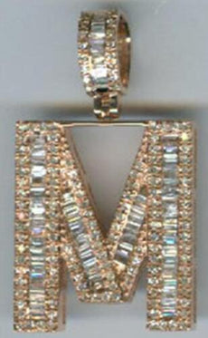.80CT DIAMOND 14KT ROSE GOLD 3D ROUND & BAGUETTE M INITIAL FUN FLOATING PENDANT