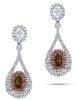 LARGE 4.02CT WIHTE MOCHA & PINK DIAMOND PLATINUM OVAL & ROUND TEAR DROP EARRINGS