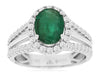 LARGE 2.42CT DIAMOND & AAA EMERALD 14KT WHITE GOLD OVAL & ROUND ENGAGEMENT RING