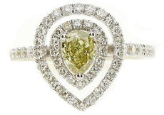 1.38CT WHITE & FANCY YELLOW DIAMOND 18KT 2 TONE GOLD DOUBLE HALO ENGAGEMENT RING