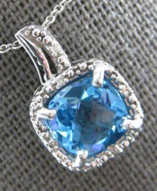 2.28CT DIAMOND & AAA BLUE TOPAZ 14KT WHITE GOLD CUSHION & ROUND FLOATING PENDANT