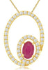 .88CT DIAMOND & AAA RUBY 14KT YELLOW GOLD 3D OVAL LOVE KNOT FUN FLOATING PENDANT