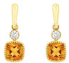 .31CT DIAMOND & AAA CITRINE 14KT YELLOW GOLD 3D CUSHION & ROUND HANGING EARRINGS
