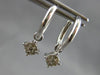ESTATE .19CT DIAMOND 14KT WHITE GOLD 3D CLASSIC FLOWER HUGGIE HANGING EARRINGS