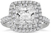 LARGE 1.92CT DIAMOND 14K WHITE GOLD PRINCESS & ROUND DOUBLE HALO ENGAGEMENT RING