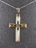 ANTIQUE .02CT OLD MINE DIAMOND 14KT 2 TONE GOLD 3D CROSS FLOATING PENDANT #27383