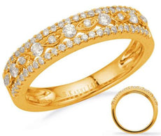 .35CT DIAMOND 14KT YELLOW GOLD 3D 3 ROW ROUND & MARQUISE SHAPE ANNIVERSARY RING