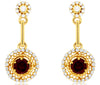 1.0CT DIAMOND & AAA RHODOLITE 14KT YELLOW GOLD ROUND FLOWER FUN HANGING EARRINGS