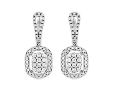 .58CT DIAMOND 14KT WHITE GOLD 3D CLUSTER SQUARE HALO TEAR DROP HANGING EARRINGS
