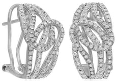 WIDE .77CT DIAMOND 14KT WHITE GOLD MULTI ROW LOVE KNOT CLIP ON HANGING EARRINGS
