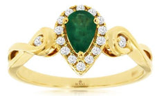 .54CT DIAMOND & AAA EMERALD 14KT YELLOW GOLD PEAR SHAPE ROUND HALO INFINITY RING