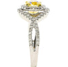 1.32CT WHITE & FANCY YELLOW DIAMOND 18KT 2 TONE GOLD DOUBLE HALO ENGAGEMENT RING