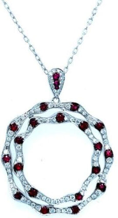 1.08CT DIAMOND & AAA RUBY 18KT WHITE GOLD CIRCLE OF LIFE BAMBOO FLOATING PENDANT
