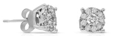 ESTATE .97CT DIAMOND 14KT WHITE GOLD CLASSC SOLITAIRE HALO FLOWER STUD EARRINGS