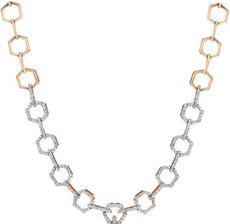 5.90CT DIAMOND 18K ROSE GOLD MULTI LINK SEMI ETERNITY HEXAGON LOVE KNOT NECKLACE