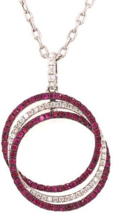 .67CT DIAMOND & AAA RUBY 18KT WHITE GOLD 3D CIRCULAR TRINITY FLOATING PENDANT