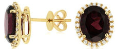 5.85CT DIAMOND & AAA GARNET 14KT YELLOW GOLD 3D OVAL & ROUND HALO STUD EARRINGS