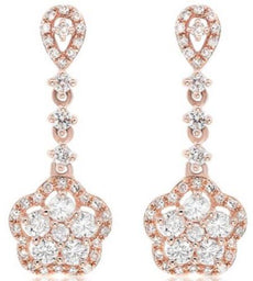 .75CT DIAMOND 14KT ROSE GOLD FLOWER BY THE YARD TEAR DROP FUN HANGING EARRINGS