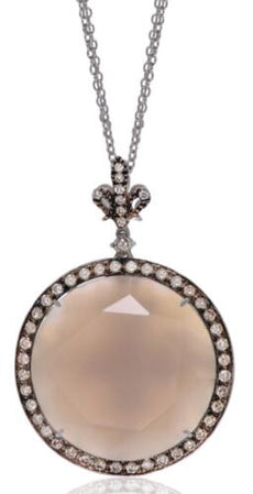 16.66CT MOCHA DIAMOND & AAA CHALCEDONY 18KT WHITE GOLD CIRCULAR FLOATING PENDANT