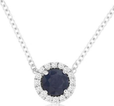 .75CT DIAMOND & AAA SAPPHIRE 14KT WHITE GOLD 3D ROUND CLASSIC HALO LOVE NECKLACE