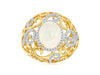LARGE 2.51CT DIAMOND & AAA OPAL 14KT 2 TONE GOLD OVAL & ROUND OPEN FILIGREE RING