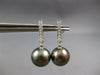 ESTATE .15CT DIAMOND & AAA TAHITIAN PEARL 14K WHITE GOLD 3D BAR HANGING EARRINGS